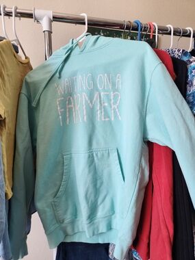 Gildan Mint Crewneck Sweatshirt with 'Waiting On A Farmer' Text